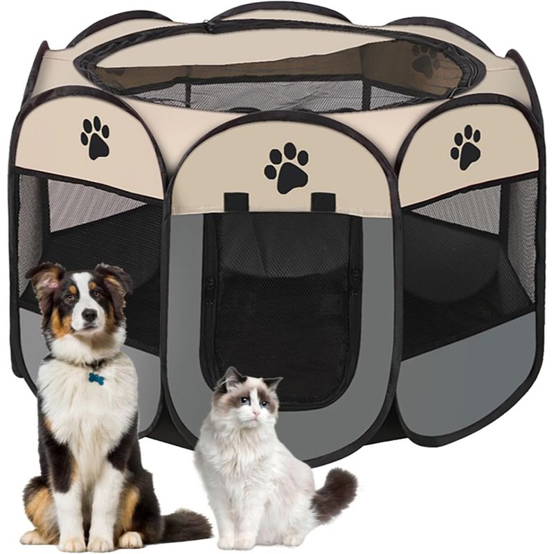 PetTribes Klappbarer Tierlaufstall Grau S 8 Paneele 73x73x43cm