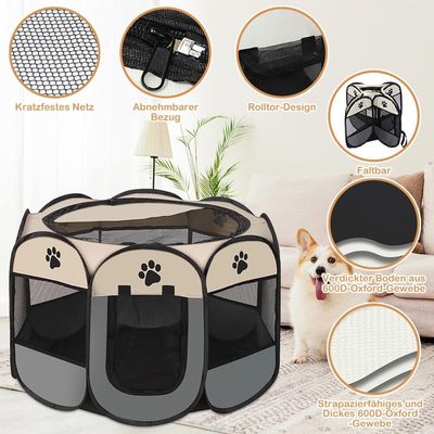 PetTribes Parc Pliant Gris S pour Chien Chat 8 Panneaux 73x73x43cm