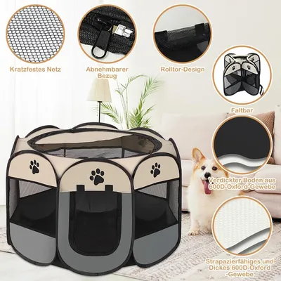 PetTribes Parc Pliant Gris S pour Chien Chat 8 Panneaux 73x73x43cm PetTribes Parc Pliant Gris S pour Chien Chat 8 Panneaux 73x73x43cm