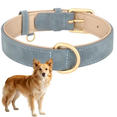 HausPets Collier Réglable Cuir Rembourré Bleu Taille L Chiens Grands