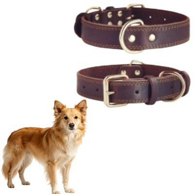 MCBOSON Brun XS Cuir Véritable Personnalisé Collier Chien