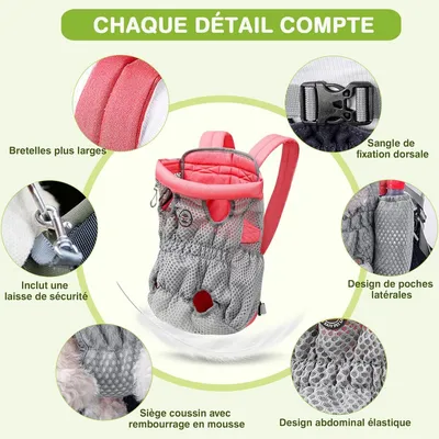 MCBOSON Sac à Dos Transport Chien Rose Cerise
