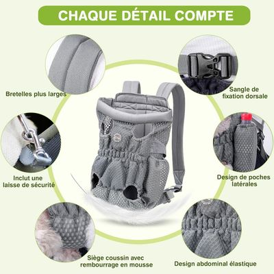 MCBOSON Sac à Dos Transport Chien Gris Argenté