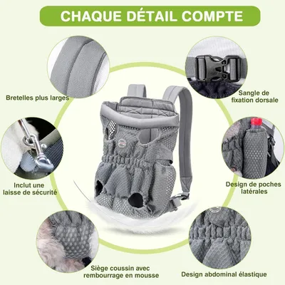 MCBOSON Sac à Dos Transport Chien Gris Argenté