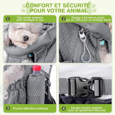 MCBOSON Sac à Dos Transport Chien Gris Argenté