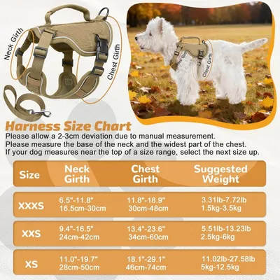 MCBOSON Verstellbares reflektierendes Hundegeschirr+Leine, khaki XXS MCBOSON Verstellbares reflektierendes Hundegeschirr+Leine, khaki XXS