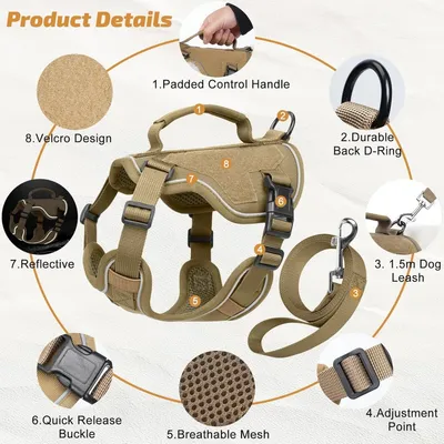 MCBOSON Verstellbares reflektierendes Hundegeschirr+Leine, khaki XXS MCBOSON Verstellbares reflektierendes Hundegeschirr+Leine, khaki XXS