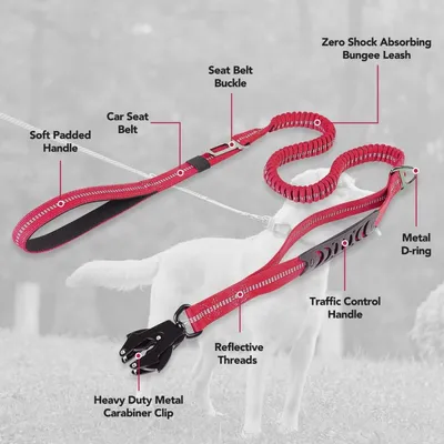 MCBOSON Rose Anti-Traction 3 Poignées Réfléchissante Laisse Élastique Chien MCBOSON Rose Anti-Traction 3 Poignées Réfléchissante Laisse Élastique Chien