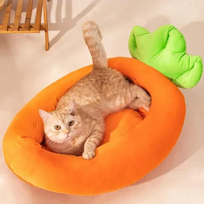 ZooVenture Lit Chat Carotte - Peluche, Doux, Lavable, Chauffant