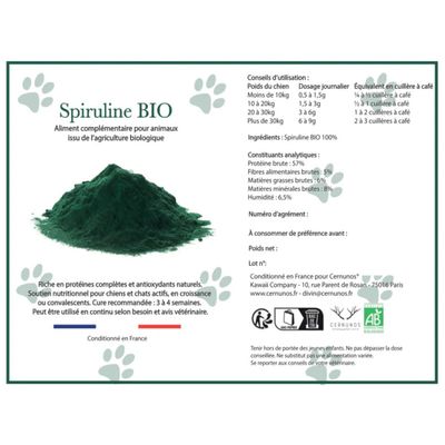 Spiruline Bio en poudre pour Chien