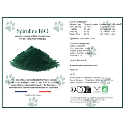 Spiruline Bio en poudre pour Chien