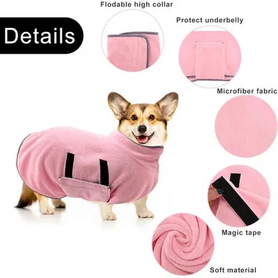 Peignoir chien absorbant (M/50cm, Rose) : manteau de séchage ultra doux