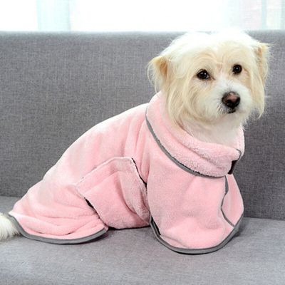 Peignoir chien absorbant (M/50cm, Rose) : manteau de séchage ultra doux