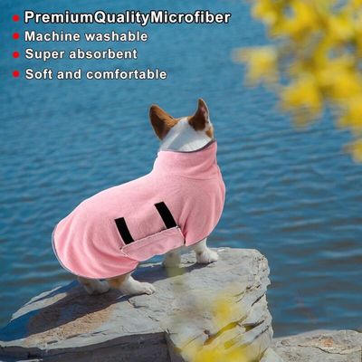 Peignoir chien absorbant (M/50cm, Rose) : manteau de séchage ultra doux