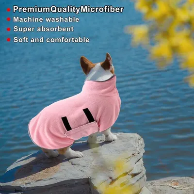 Peignoir chien absorbant (M/50cm, Rose) : manteau de séchage ultra doux
