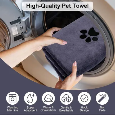 2 serviettes microfibre chien/chat 100x50cm : séchage rapide, gris