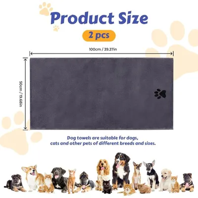 2 serviettes microfibre chien/chat 100x50cm : séchage rapide, gris 2 serviettes microfibre chien/chat 100x50cm : séchage rapide, gris