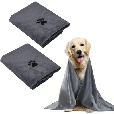 2 serviettes microfibre chien/chat 100x50cm : séchage rapide, gris 2 serviettes microfibre chien/chat 100x50cm : séchage rapide, gris