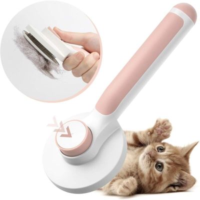 Brosse autonettoyante rose : élimine poils morts & sous-poil (chat/chien)