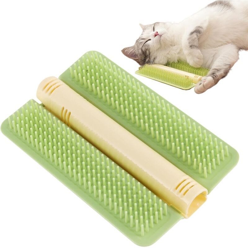 Brosse d'angle pour chat : peigne de massage & grattoir avec herbe à chat