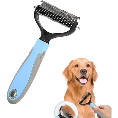Peigne de toilettage bleu : double lame pour poils longs chiens/chats Peigne de toilettage bleu : double lame pour poils longs chiens/chats