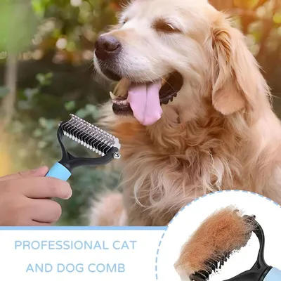 Peigne de toilettage bleu : double lame pour poils longs chiens/chats Peigne de toilettage bleu : double lame pour poils longs chiens/chats