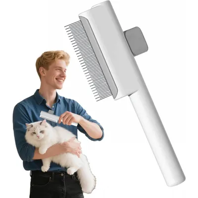 Peigne dents métalliques : brosse auto-nettoyante chat/chien, idéal voyage Peigne dents métalliques : brosse auto-nettoyante chat/chien, idéal voyage