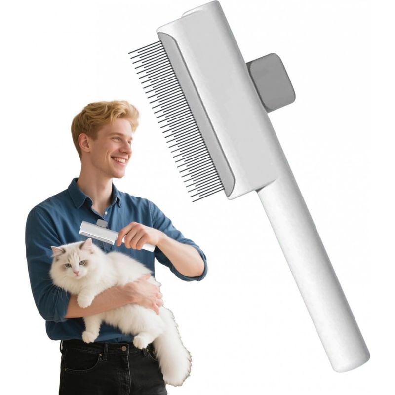 Peigne dents métalliques : brosse auto-nettoyante chat/chien, idéal voyage