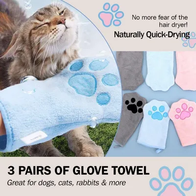 ZooVenture Lot 3 Serviettes Gants Chat Chien Rose Bleu Gris ZooVenture Lot 3 Serviettes Gants Chat Chien Rose Bleu Gris