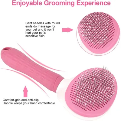 Brosse autonettoyante rose : peigne de massage pour chat & chien, 1 clic Brosse autonettoyante rose : peigne de massage pour chat & chien, 1 clic
