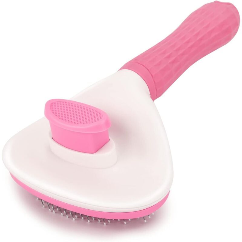 Brosse autonettoyante rose : peigne de massage pour chat & chien, 1 clic