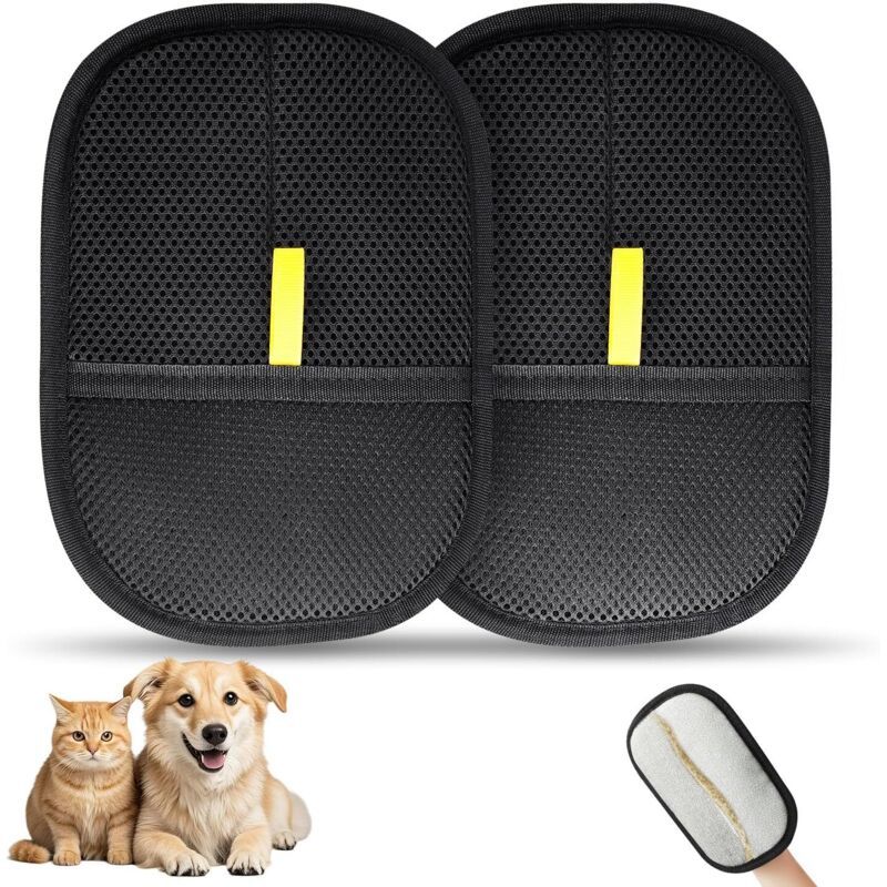 Paire de gants brosse (2 pcs) : double face, démêlage & lavage chat/chien