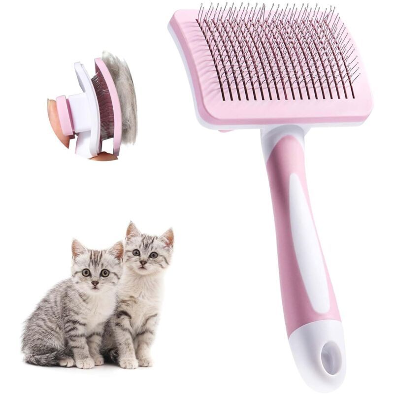 Brosse autonettoyante rose : élimine le sous-poil & les nœuds (chat/chien)