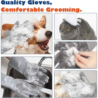 Gant de toilettage chat/chien en silicone alimentaire - Massage & Poils Gant de toilettage chat/chien en silicone alimentaire - Massage & Poils