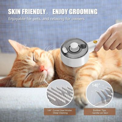 Brosse vapeur chat 4-en-1 : massage antistatique, spray & démêlage