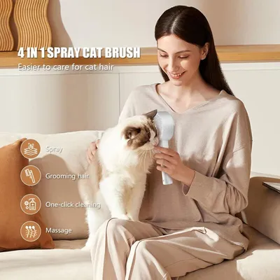 Brosse vapeur chat 4-en-1 : massage antistatique, spray & démêlage Brosse vapeur chat 4-en-1 : massage antistatique, spray & démêlage