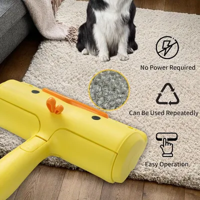 Brosse jaune à tête rotative : idéale poils d'animaux, tapis & textiles Brosse jaune à tête rotative : idéale poils d'animaux, tapis & textiles