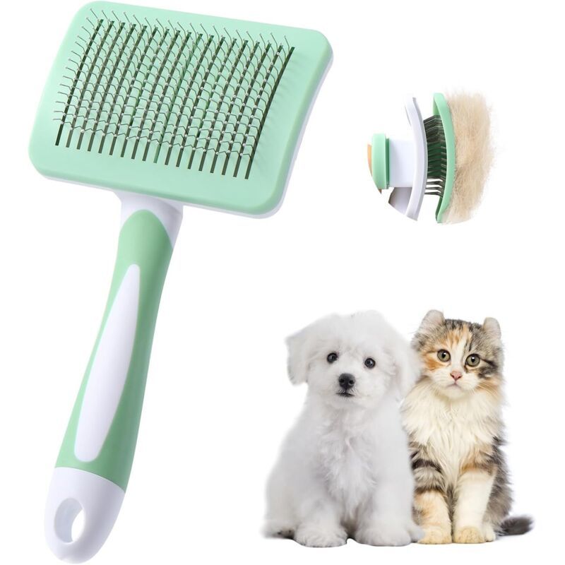 Brosse chat & chien verte : élimine sous-poil, nœuds et poils morts