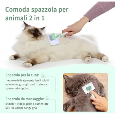 Brosse chat & chien verte : élimine sous-poil, nœuds et poils morts Brosse chat & chien verte : élimine sous-poil, nœuds et poils morts