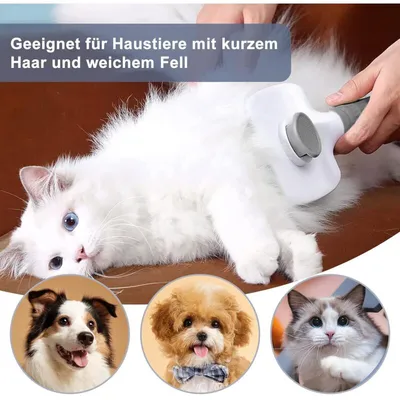 Peigne auto-nettoyant gris : brosse poils longs, massage silicone & acier