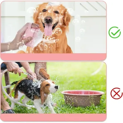 Brosse chien rose avec réservoir : peigne de bain & massage pour tout poil