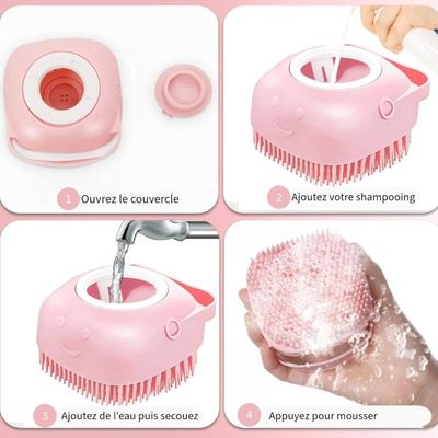 Brosse chien rose avec réservoir : peigne de bain & massage pour tout poil