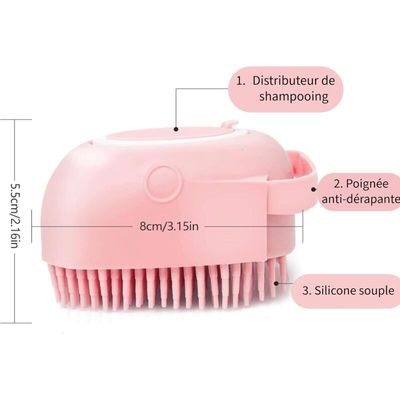 Brosse chien rose avec réservoir : peigne de bain & massage pour tout poil