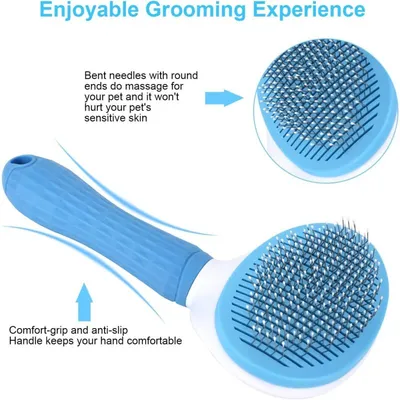 Brosse autonettoyante bleue : peigne lissant pour poils longs & courts