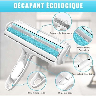 Ramasse-poils bleu : brosse autonettoyante pour vêtements, meubles & tissus