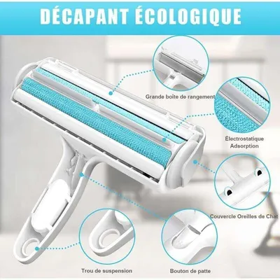 Ramasse-poils bleu : brosse autonettoyante pour vêtements, meubles & tissus