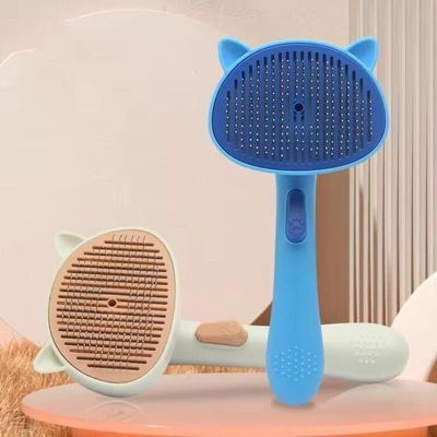 Brosse autonettoyante bleue : toilettage & massage, poils longs & courts