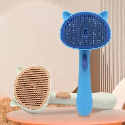 Brosse autonettoyante bleue : toilettage & massage, poils longs & courts