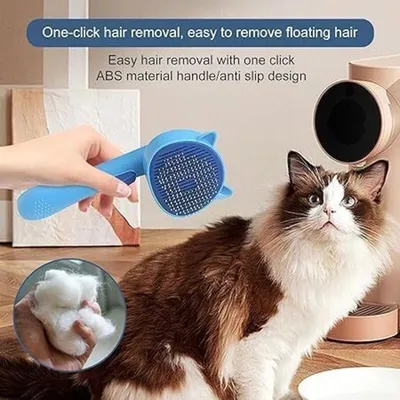 Brosse autonettoyante bleue : toilettage & massage, poils longs & courts