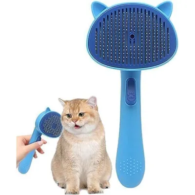 Brosse autonettoyante bleue : toilettage & massage, poils longs & courts